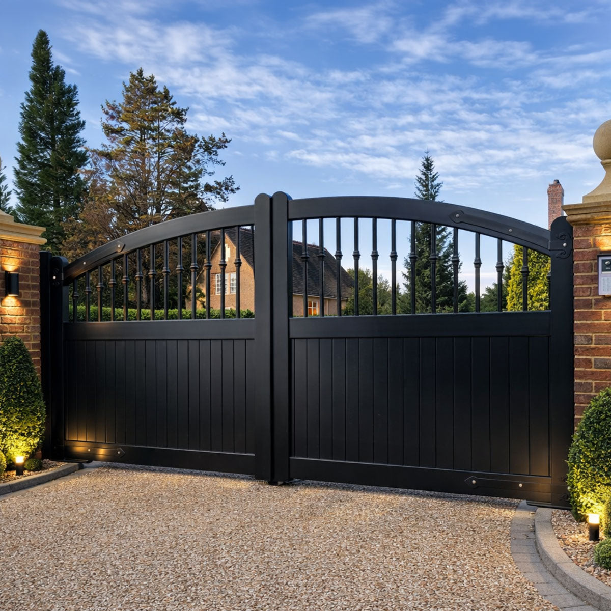 Aluminium Bell-Curved Open-Top Decorative Vertical Bar Double Driveway Gate – RMG008DG