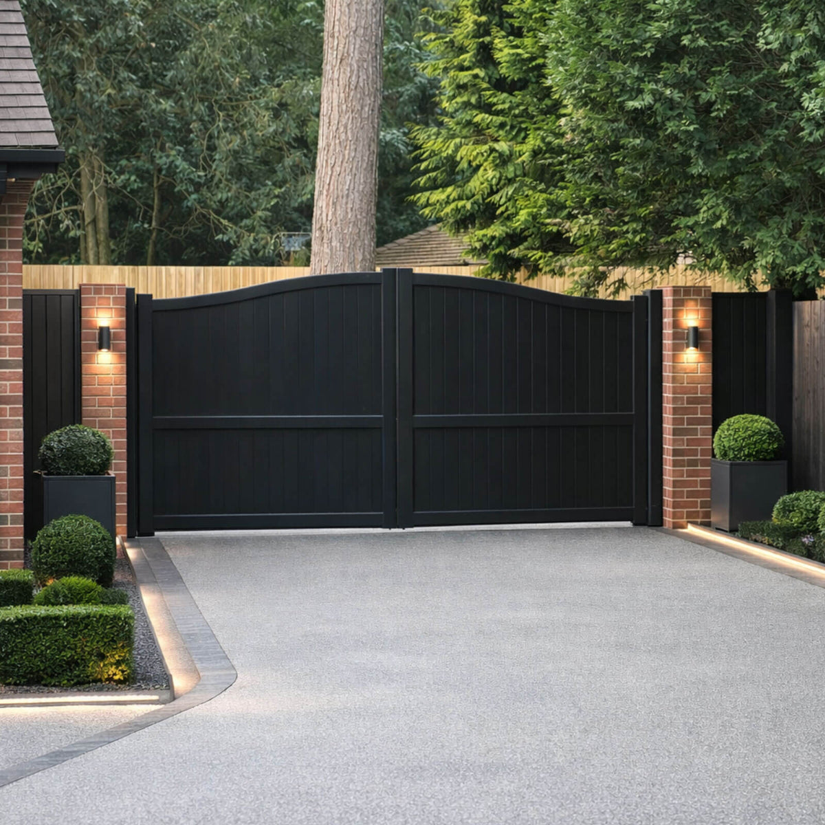 Aluminium Bell-Curved Vertical Infill Double Driveway Gate | Readymade ...