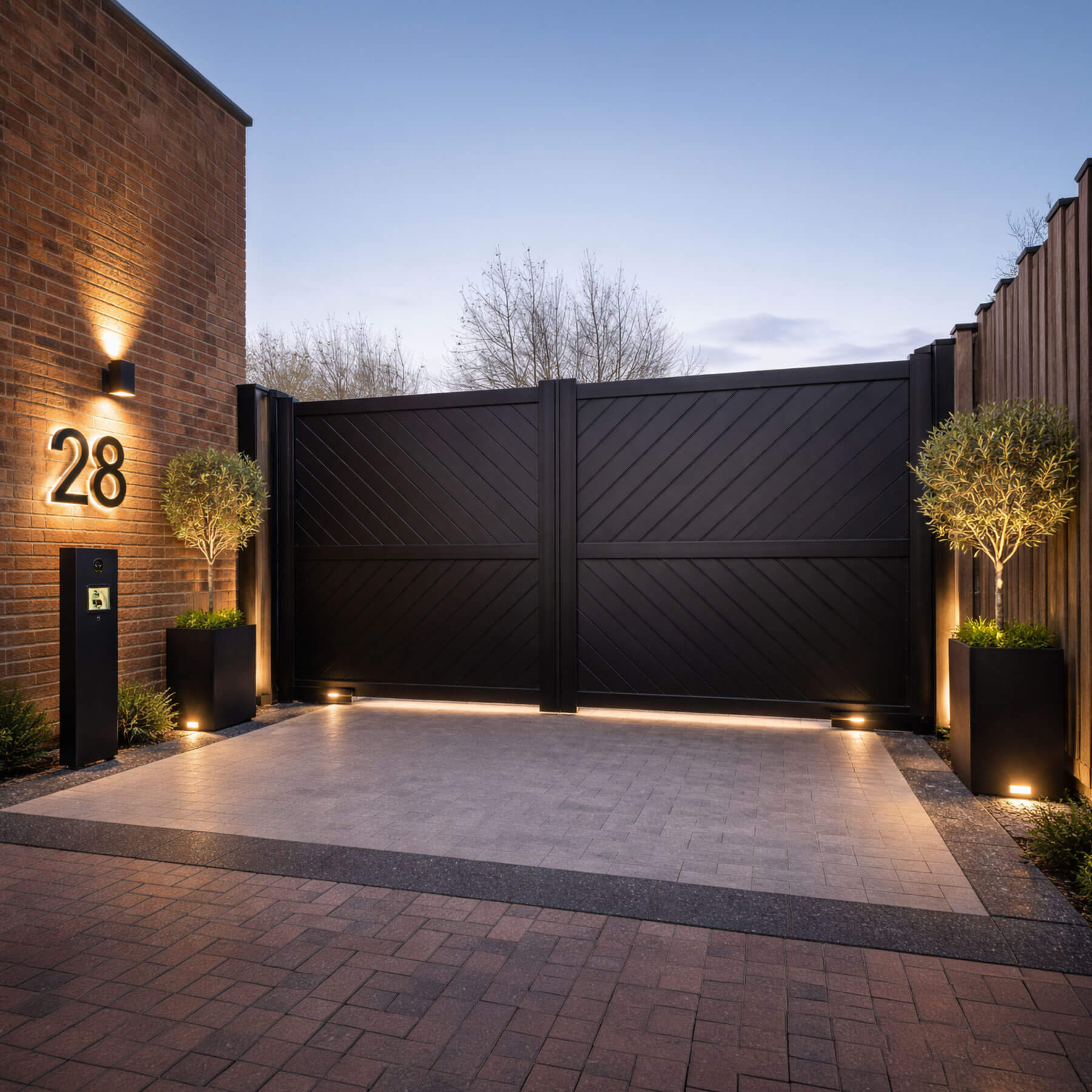 Aluminium Diagonal Solid Infill Double Driveway Gate – Readymade Gates Main image