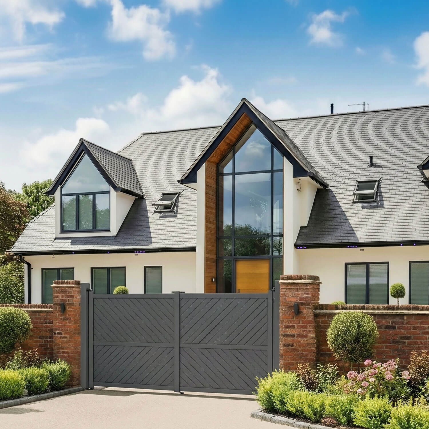 Aluminium Diagonal Solid Infill Double Driveway Gate – Readymade Gates