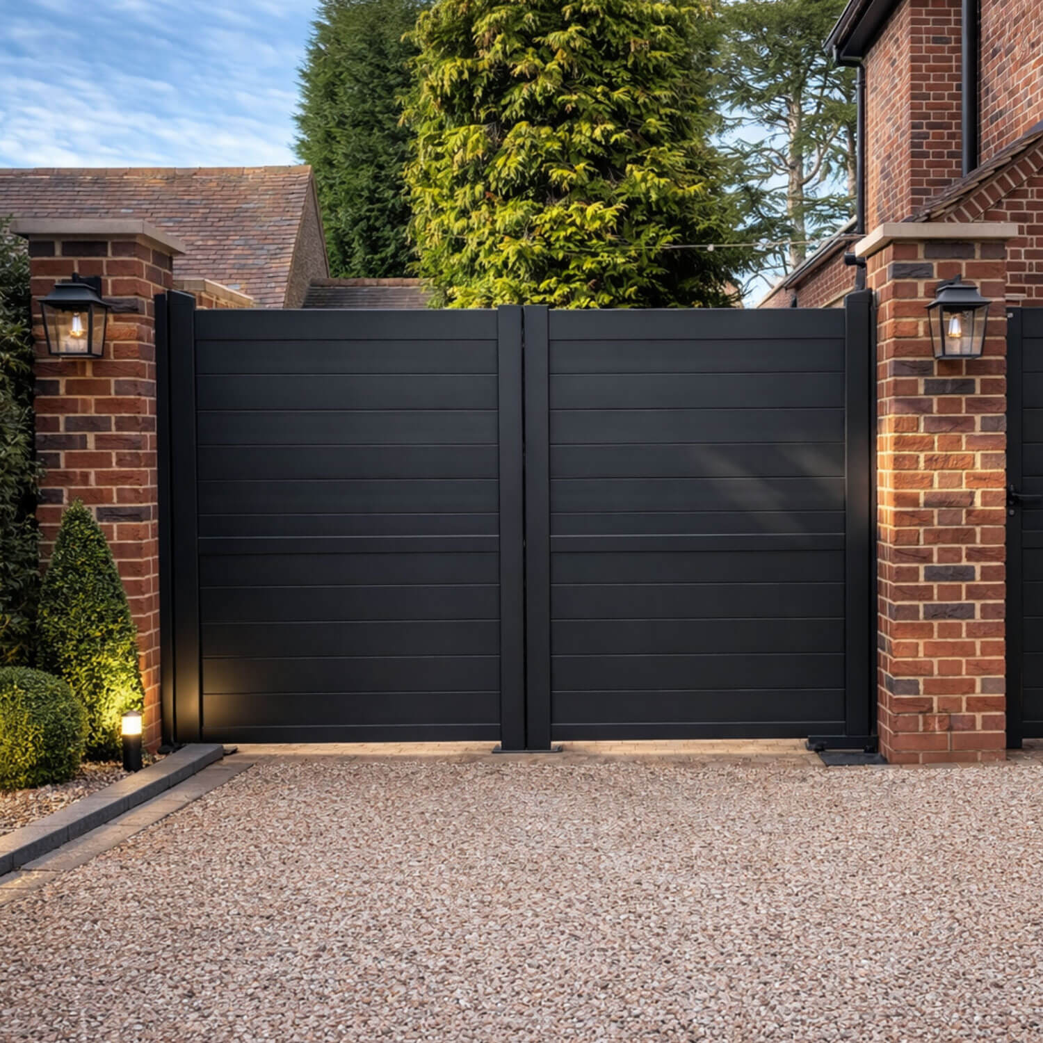 Aluminium Horizontal Solid Infill Double Driveway Gate – Readymade Gates Main image