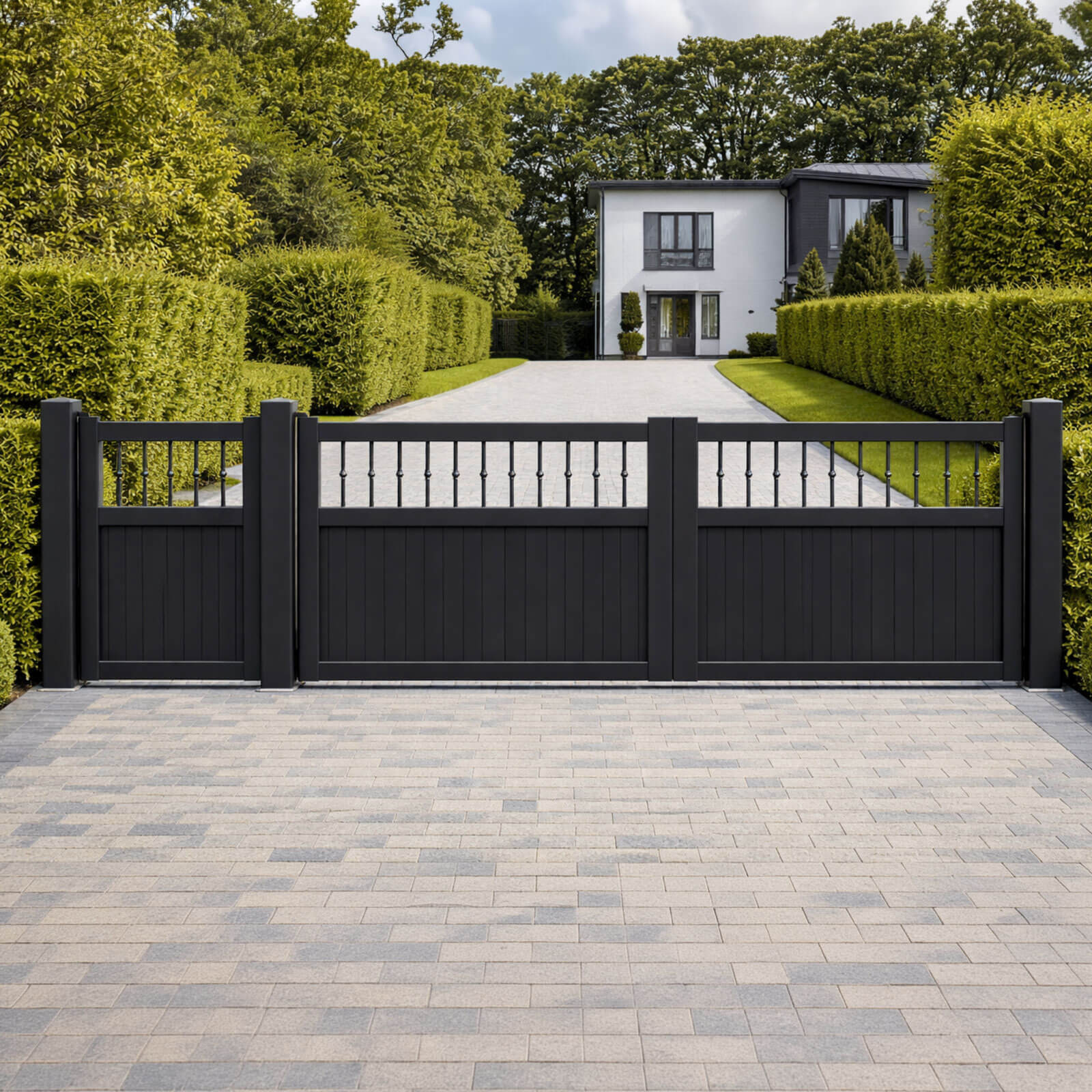 Aluminium Open-Top Decorative Vertical Bar Double Driveway Gate – RMG010DG