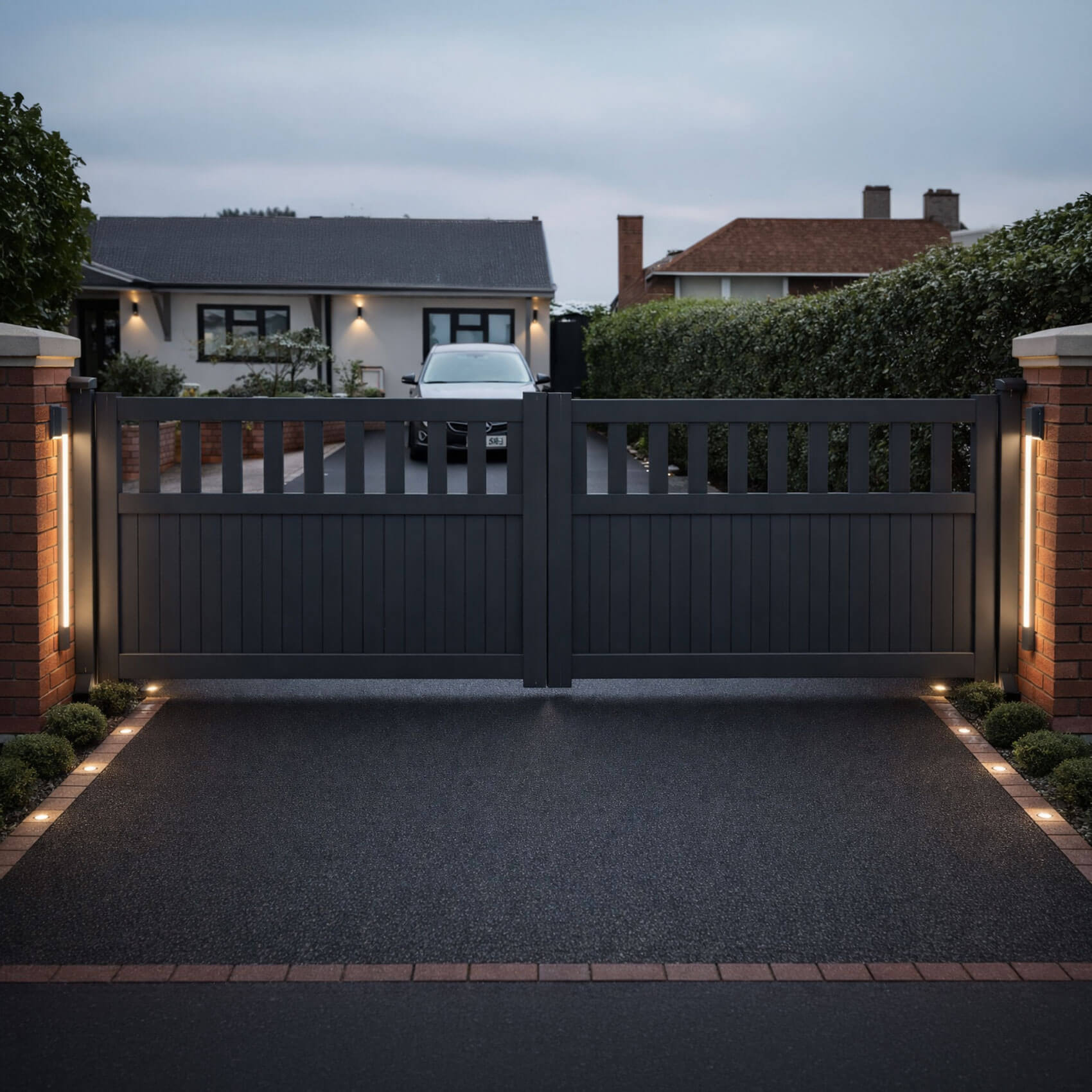 Aluminium Open-Top Mixed Infill Double Driveway Gate – Readymade Gates