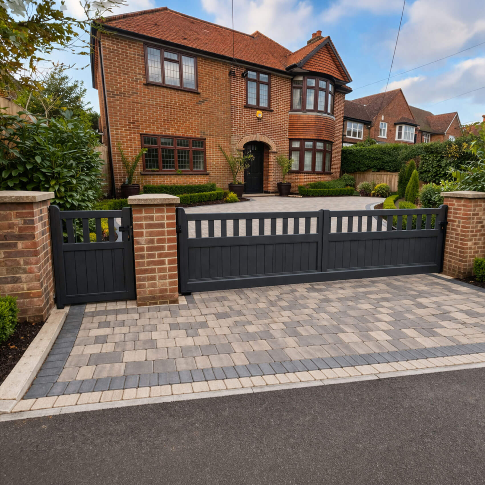 Aluminium Open-Top Mixed Infill Double Driveway Gate – Readymade Gates