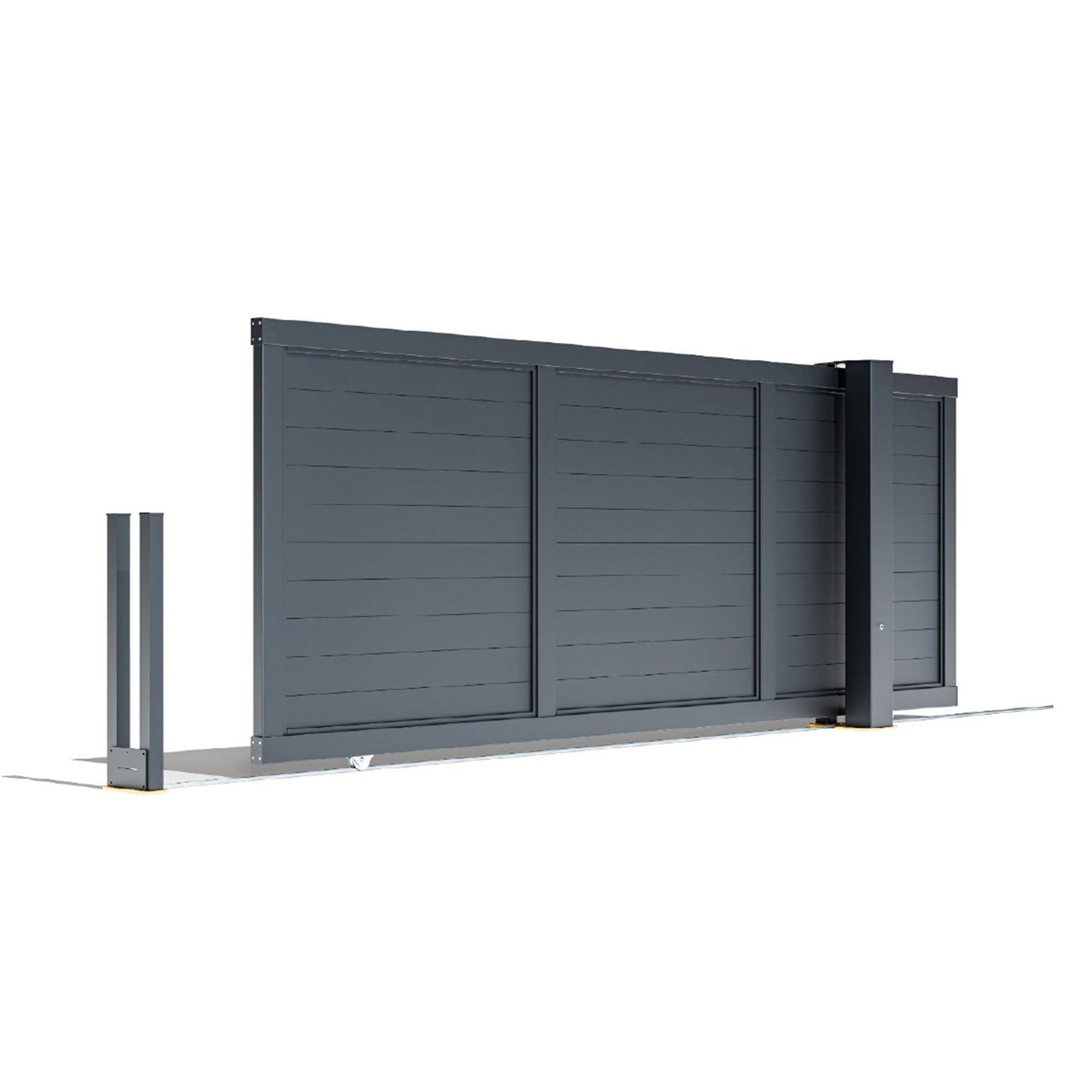 Aluminium Tracked Sliding Gate – Horizontal Infill – Fully Boarded – Readymade Gates