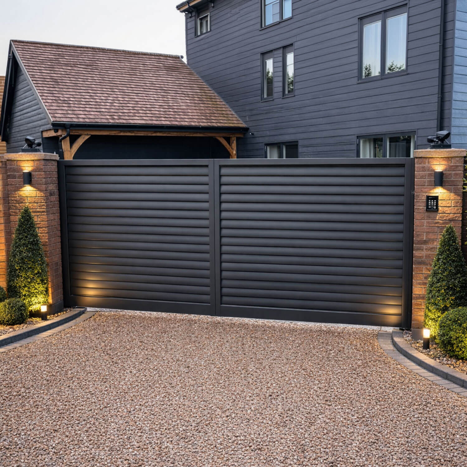 Aluminium Tracked Sliding Gate – Louvre Infill – Readymade Gates
