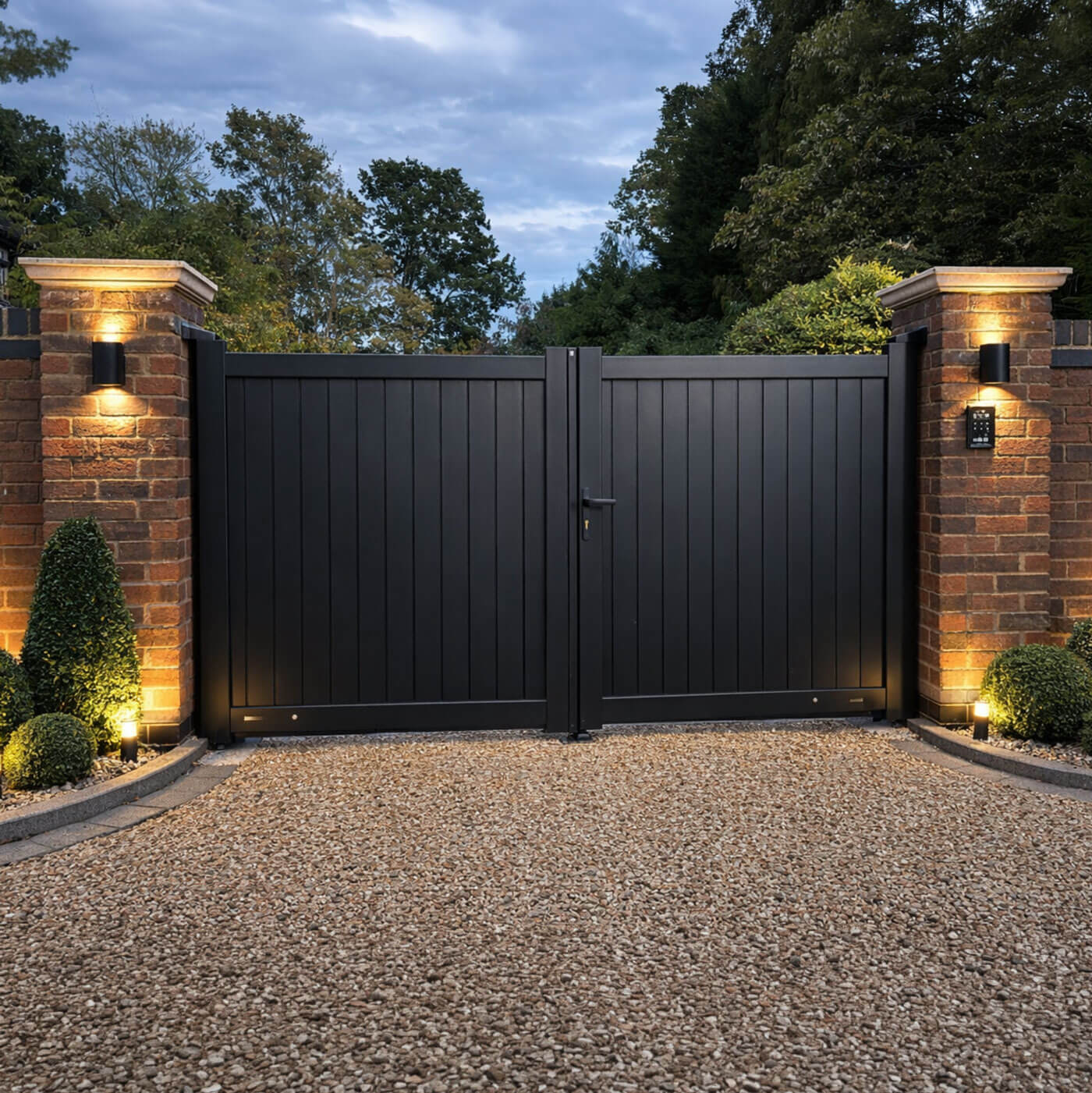 Aluminium Vertical Solid Infill Double Driveway Gate – Readymade Gates Main image